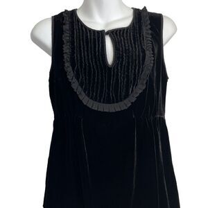 J.Crew Smocked Ruffle Black Velvet Sleeveless Camisole Top Romantic Goth Y2K